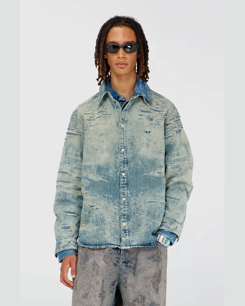 Diesel Hemd aus Jacquard-Denim mit Used-Effekt - Denimhemden - Herren - Blau Blau