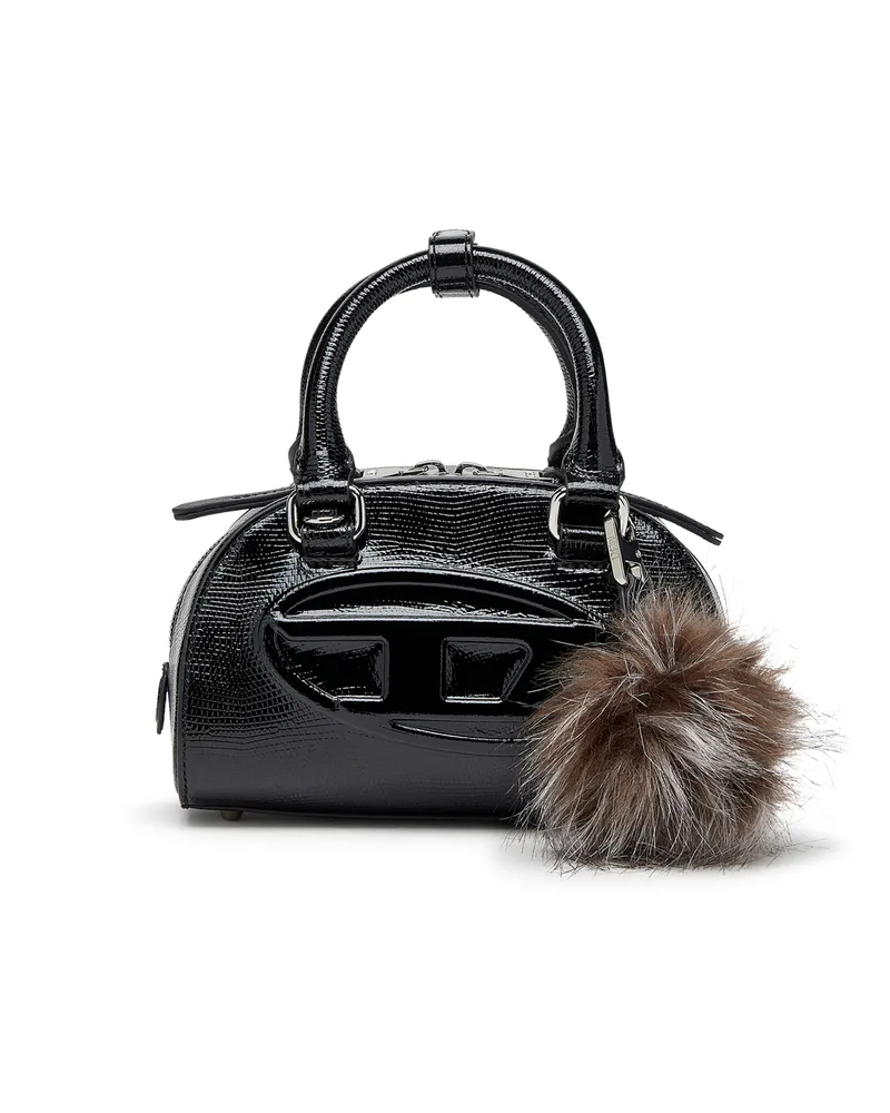 Diesel Mini-Bowling-Tasche aus geprägtem Leder - Schultertaschen - Damen - Schwarz Schwarz