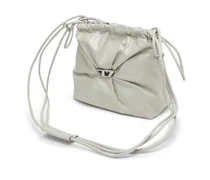 Scrunch-D-Beuteltasche aus glänzendem zerknittertem Leder - Schultertaschen - Damen - Weiss