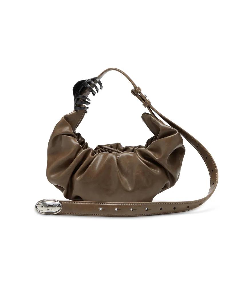Diesel Grab-D-Small Hobo-Tasche mit gerafftem Design - Schultertaschen - Damen - Braun Braun