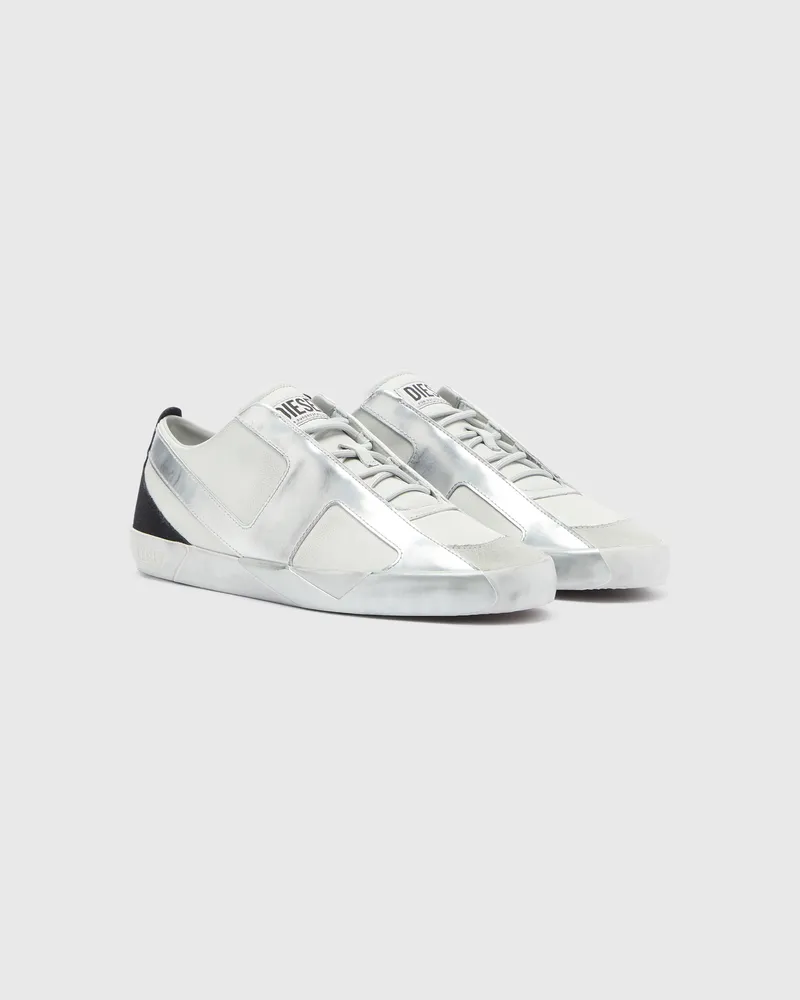 Diesel S-Slante-D - Sneaker aus Leder und Velours mit distressed look - Sneakers - Herren - Weiss Weiss