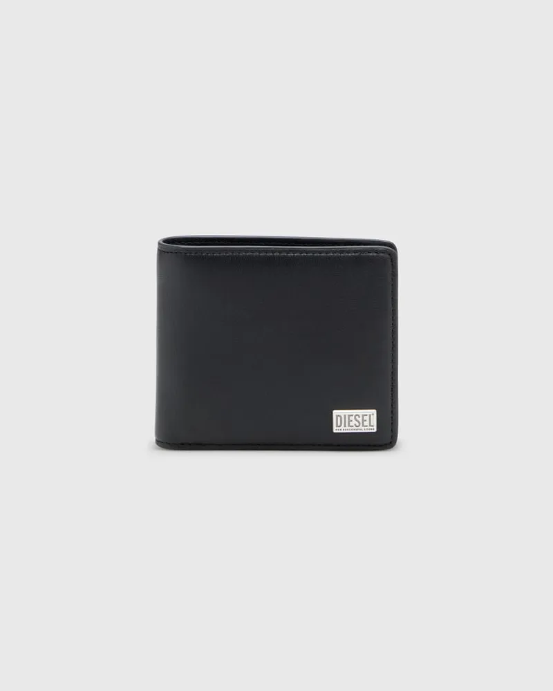 Diesel Portemonnaie im Faltdesign aus semi-glänzendem Leder - Kleine Portemonnaies - Herren - Schwarz Schwarz