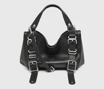 D-One-Small Henkeltasche aus behandeltem Leder - Handtaschen - Damen - Schwarz