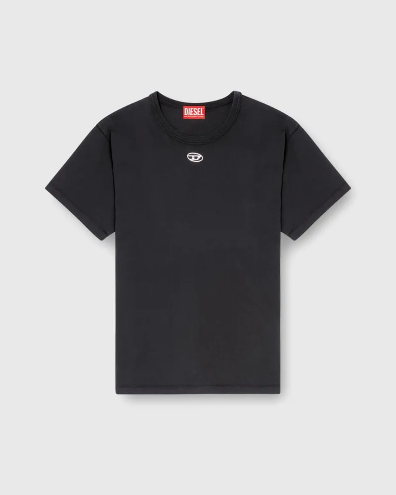 Diesel Baumwoll-T-Shirt mit metallischem Oval D - T-Shirts - Damen - Schwarz Schwarz
