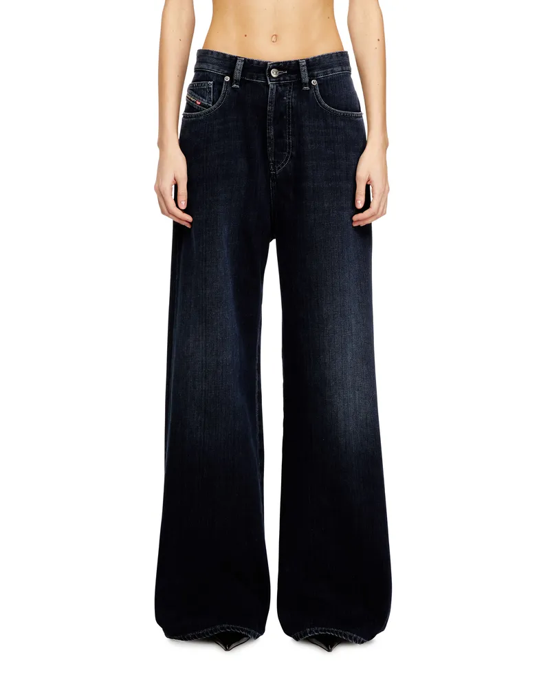 Diesel Relaxed Jeans Low Waist 1996 D-Sire, Schwarz/Dunkelgrau, Knopfverschluss Blau