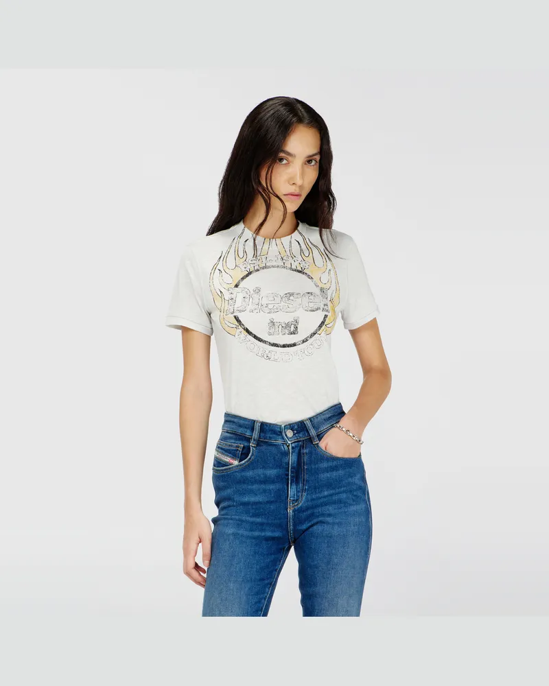 Diesel T-Shirt aus Slub-Jersey mit Crack-Print - T-Shirts - Damen - Weiss Weiss