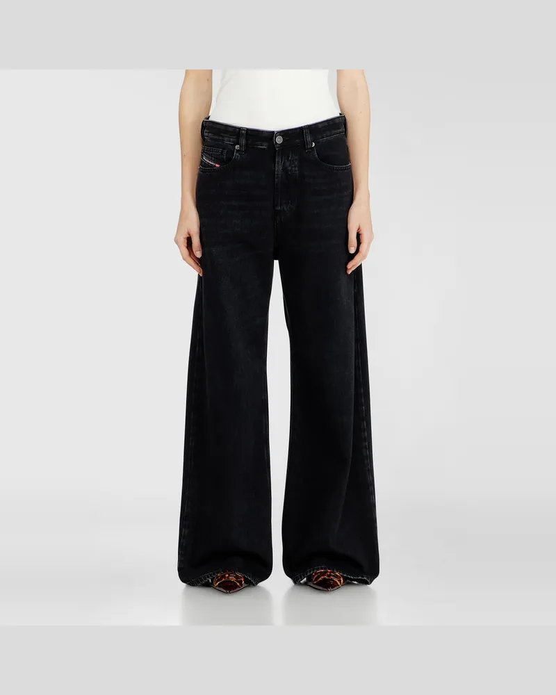 Diesel Relaxed Jeans Low Waist 1996 D-Sire, Schwarz/Dunkelgrau, Knopfverschluss Schwarz