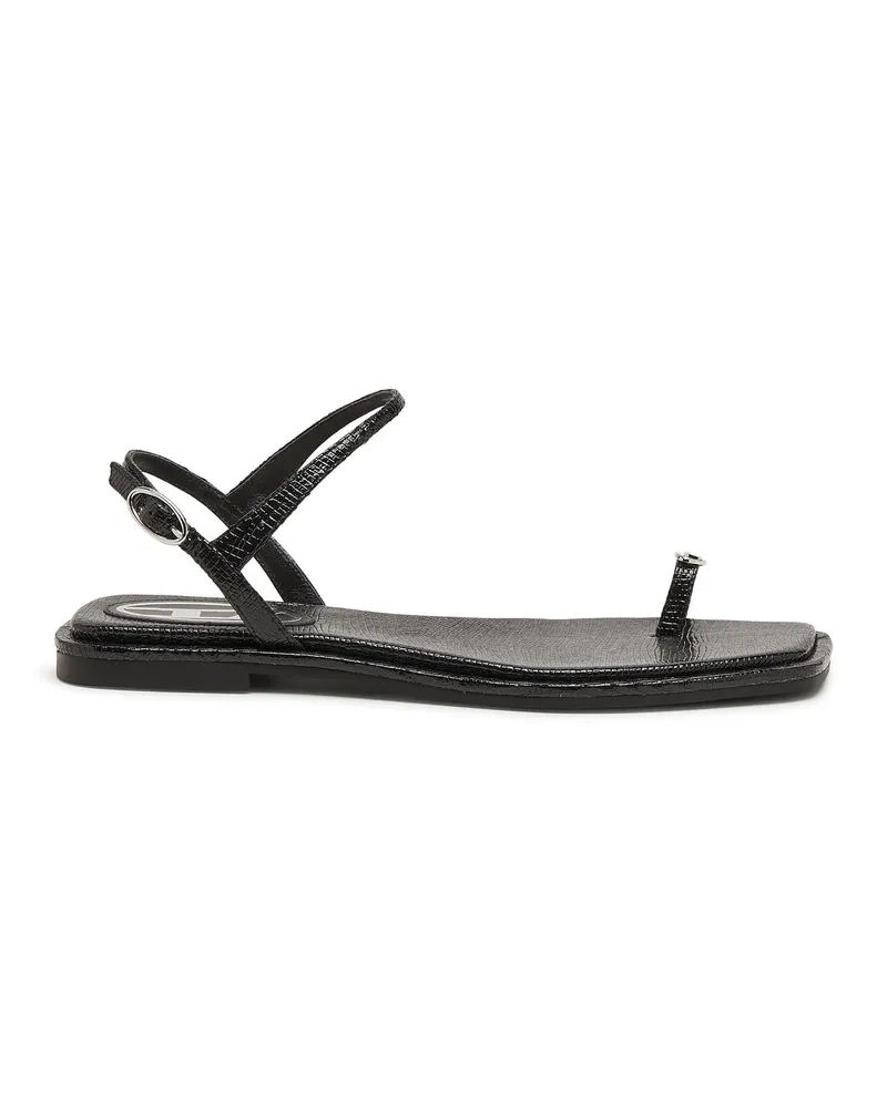 Diesel D-Amber - Sandale aus Leder mit metallischem Logo - Sandalen - Damen - Schwarz Schwarz