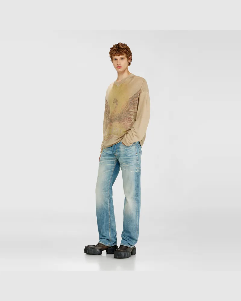 Diesel Leinenpullover mit verblasstem Phoenix-Print - Strickwaren - Herren - Beige Beige