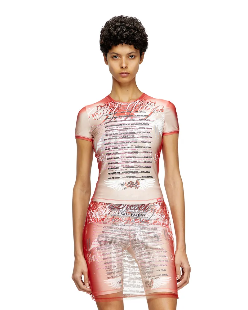 Diesel Durchsichtiges T-Shirt mit Text-Print - T-Shirts - Damen - Rosa Rosa