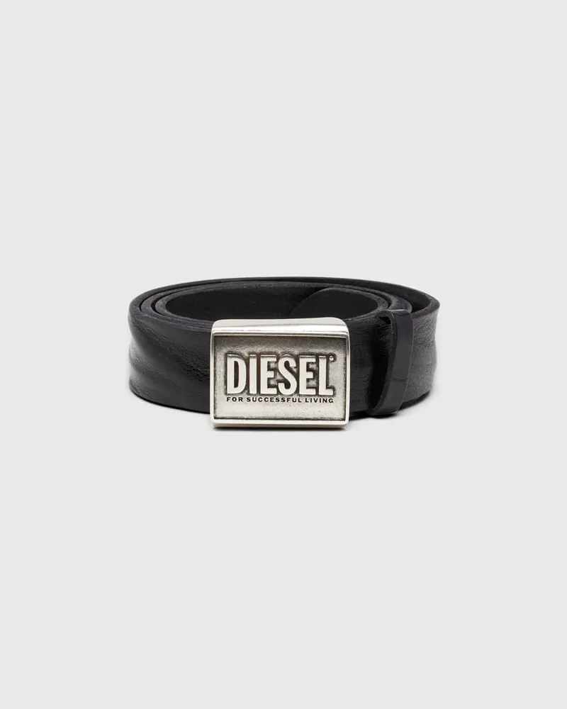 Diesel Ledergürtel 4 cm mit Logoplatte - Gürtel - Herren - Schwarz Schwarz
