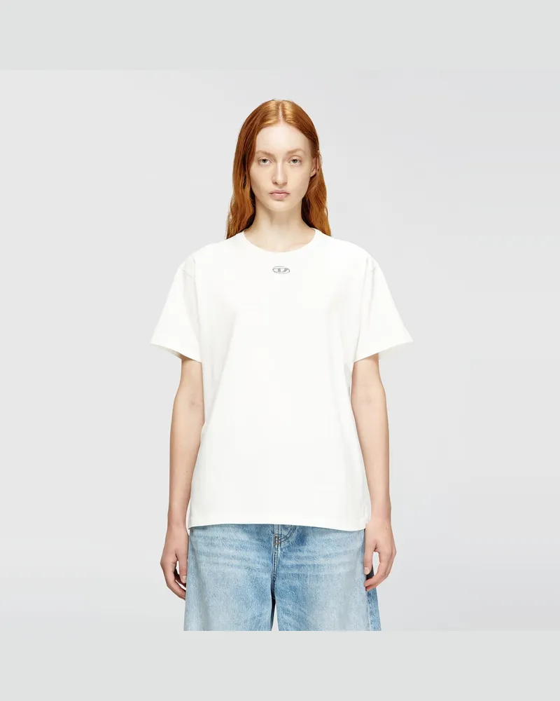 Diesel Baumwoll-T-Shirt mit metallischem Oval D - T-Shirts - Damen - Weiss Weiss