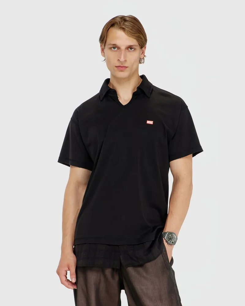 Diesel Jersey-Poloshirt mit Flanellkaro-Details - Polohemden - Herren - Schwarz Schwarz
