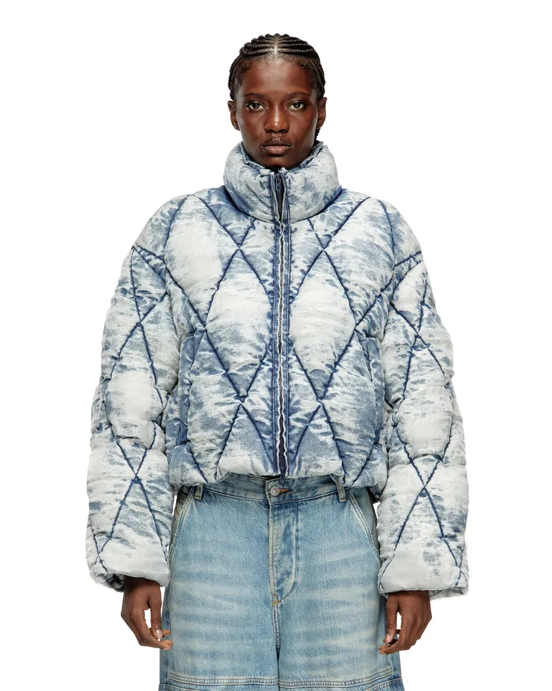 Diesel Daunen-Jacke aus Argyle-gestepptem Dévoré-Shellstoff - Winterjacken - Damen - Blau Blau