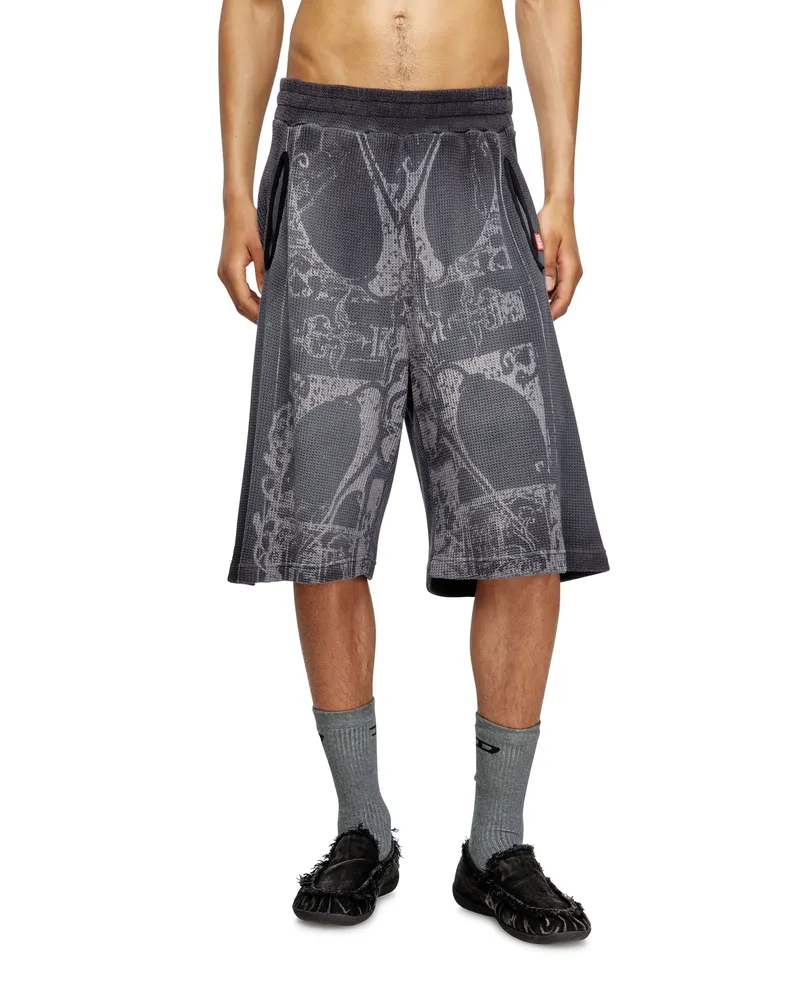 Diesel Waffel-Shorts mit mittelalterlichem Print - Kurze Hosen - Herren - Schwarz Schwarz