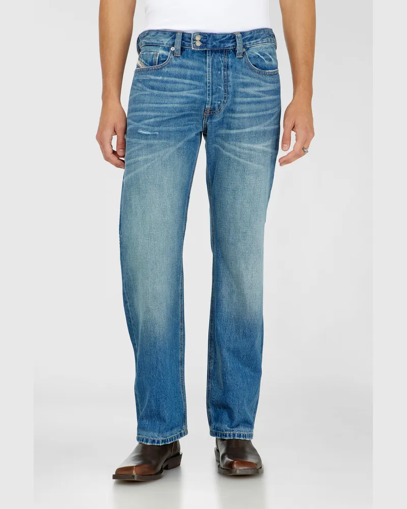 Diesel Relaxed Jeans Regular Waist 1980 D-Eeper, Mittelblau, Knopfverschluss Blau