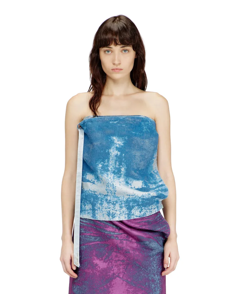 Diesel Ärmelloses Top aus farbigem Satinstoff-Denim - Oberteile - Damen - Blau Blau