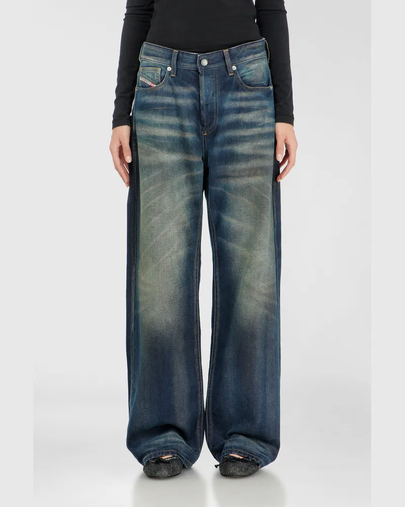 Diesel Relaxed Jeans Regular Waist 1990 D-Waigee, Dunkelblau, Knopfverschluss Blau