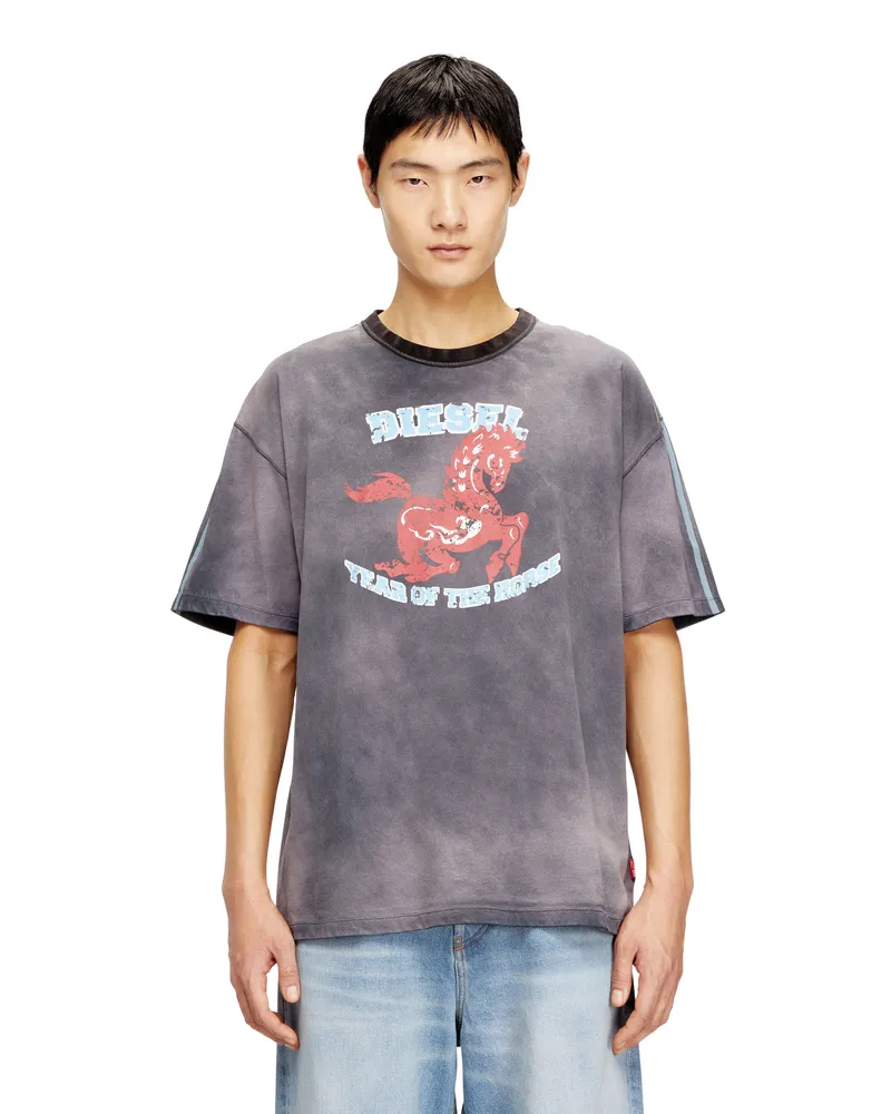 Diesel Baumwoll-T-Shirt mit Pferde-Grafikdruck - T-Shirts - Herren - Grau Grau