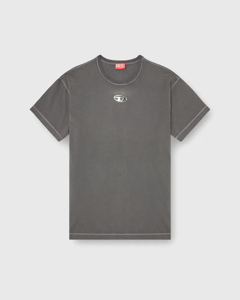 Diesel Leichtes Baumwoll-T-Shirt mit metallischem ovalem D-Logo - T-Shirts - Herren - Grau Grau
