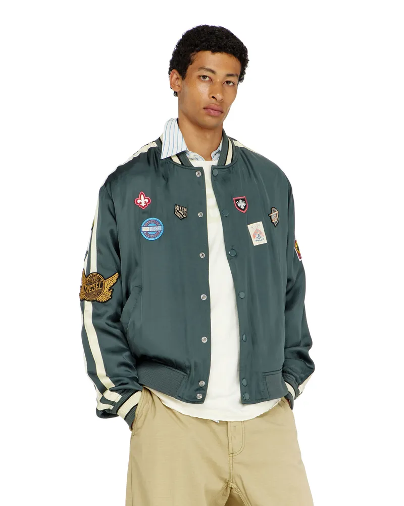 Diesel Satin-bomberjacke mit patches - Jacken - Herren - Grün Grün
