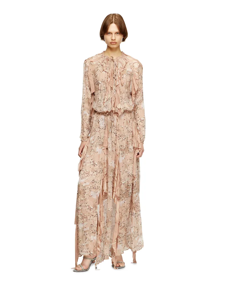 Diesel Rüschen-Maxikleid aus Camo-Chiffon - Kleider - Damen - Rosa Rosa