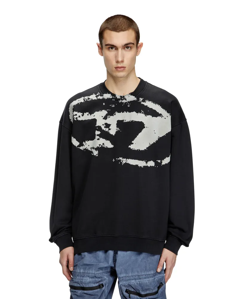 Diesel Sweatshirt mit beflocktem Distressed-Logo - Sweatshirts - Herren - Schwarz Schwarz