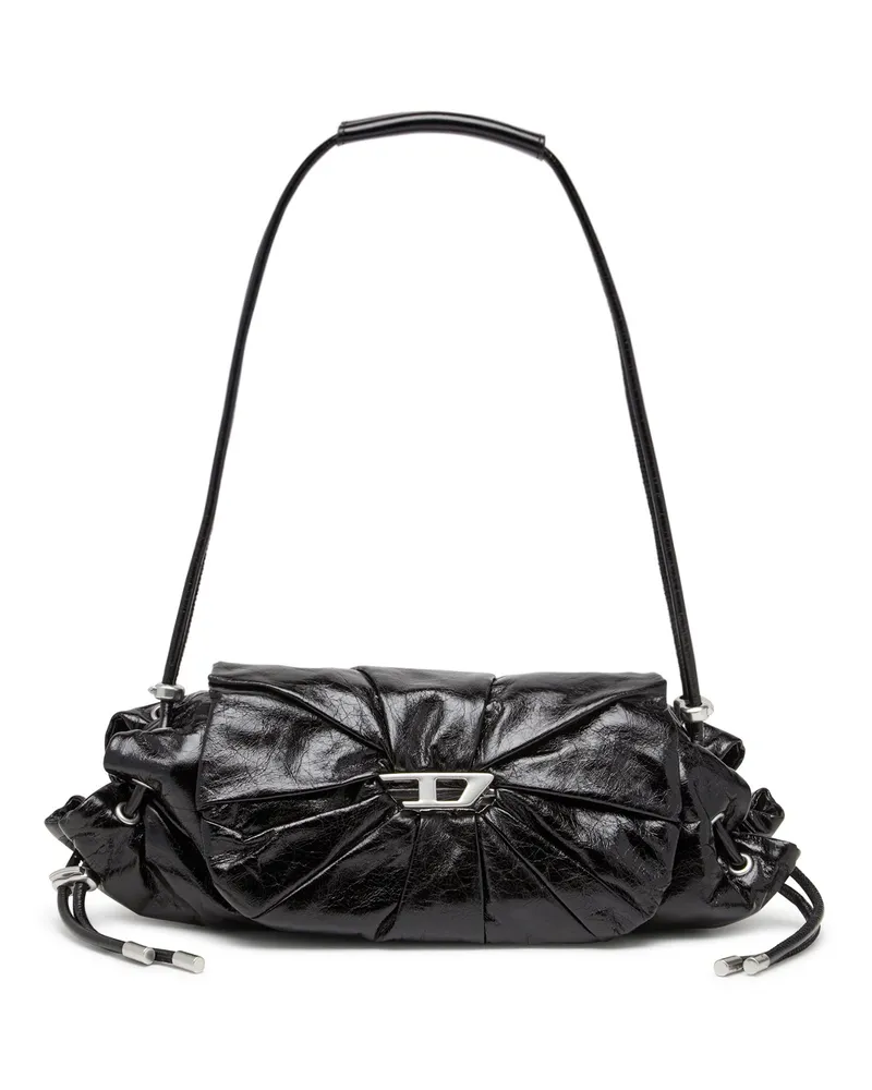 Diesel Scrunch-D S-Schultertasche aus Knitter-Leder - Schultertaschen - Damen - Schwarz Schwarz
