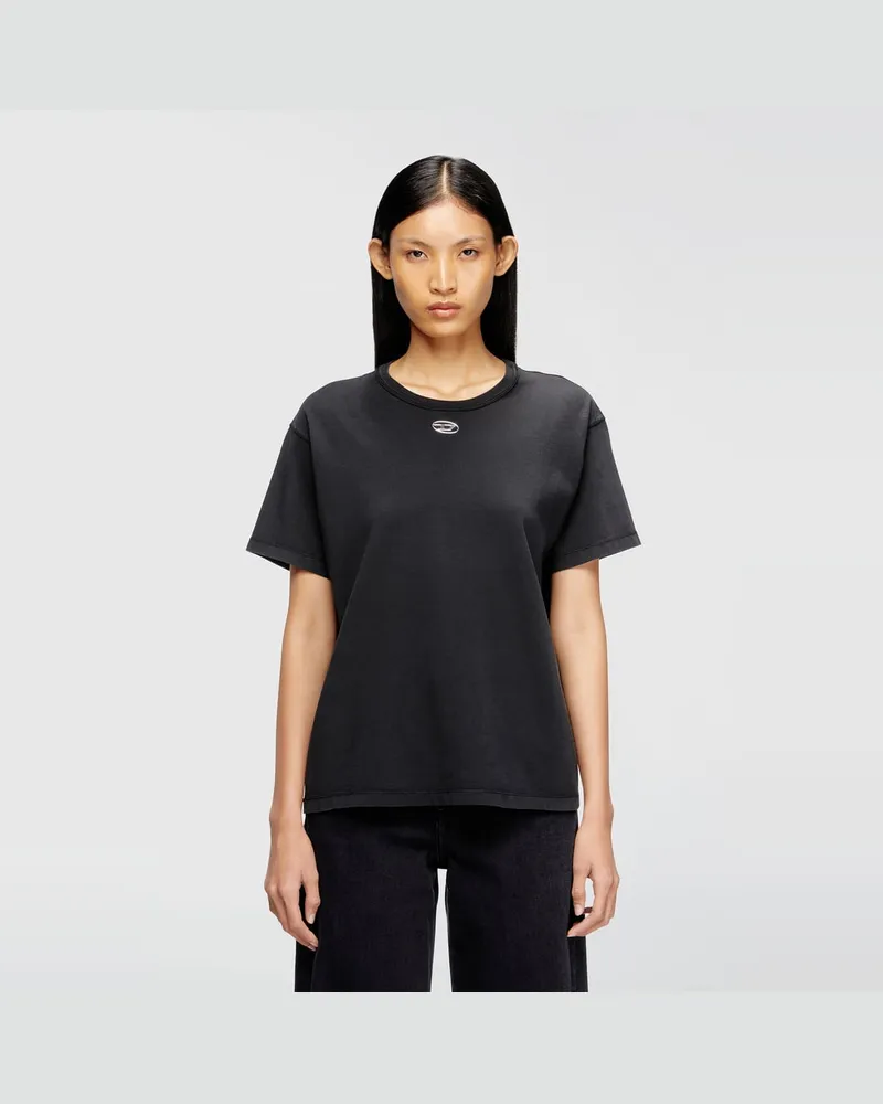 Diesel Baumwoll-T-Shirt mit metallischem Oval D - T-Shirts - Damen - Schwarz Schwarz