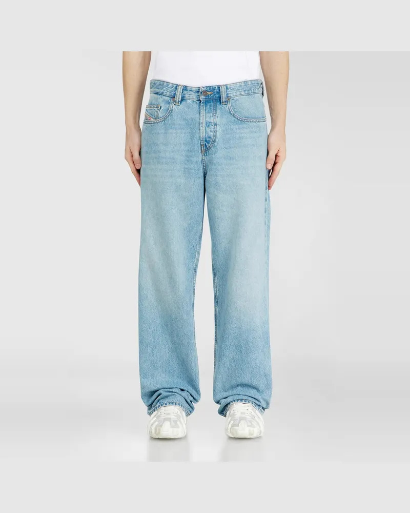Diesel Relaxed Jeans Low Waist 2001 D-Macro, Hellblau, Knopfverschluss Blau