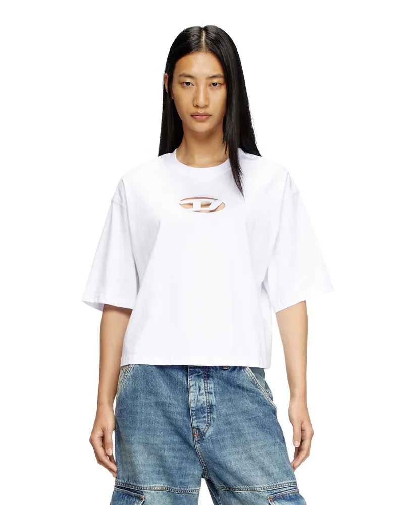 Diesel Kastiges T-Shirt mit D-Stickerei - T-Shirts - Damen - Weiss Weiss