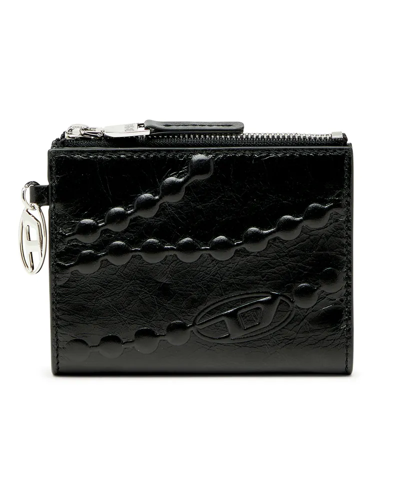 Diesel Lederne Brieftasche mit geprägtem Kettenmotiv - Kleine Portemonnaies - Damen - Schwarz Schwarz