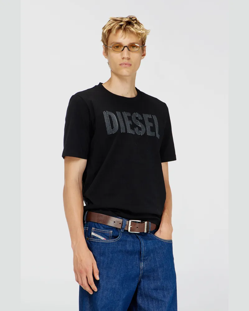 Diesel T-Shirt aus Baumwolle mit tonalem Diesel-Logoprint - T-Shirts - Herren - Schwarz Schwarz