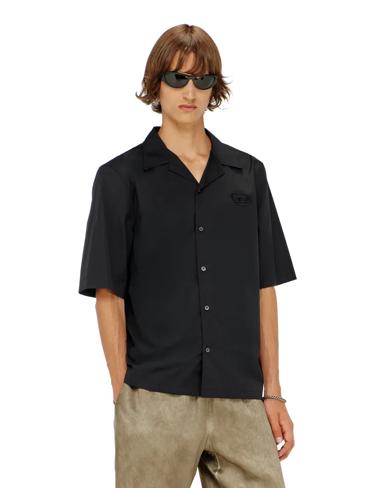 Diesel Stretch-Popeline-Hemd mit Oval-D-Stickerei - Hemden - Herren - Schwarz Schwarz