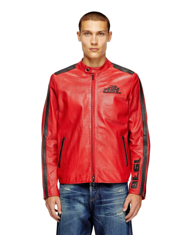 Diesel Bikerjacke aus perforiertem Leder - Lederjacken - Unisex - Rot Rot