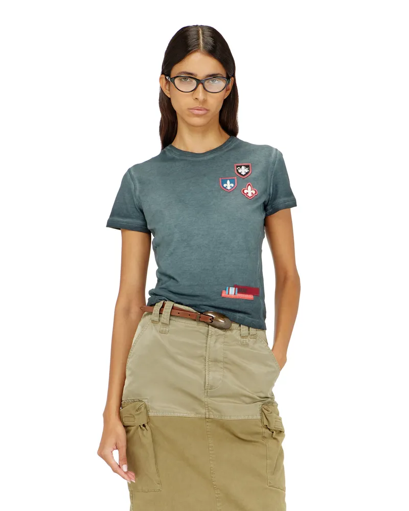 Diesel T-Shirt mit Patches und Mikrowaffel-Seiten - T-Shirts - Damen 