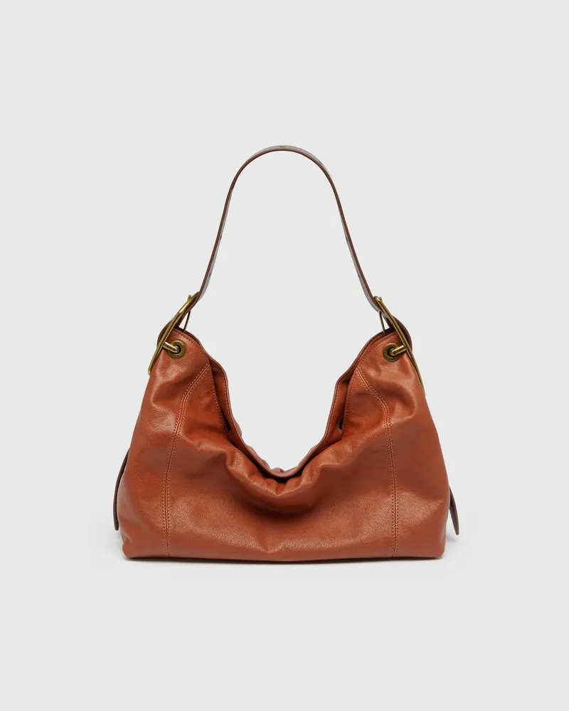 Diesel D-Line-Schultertasche aus glänzendem, geknittertem Leder - Schultertaschen - Damen - Braun Braun