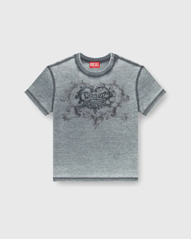 Diesel Jersey-T-Shirt mit Strasssteinen und burnout effect - T-Shirts - Damen - Grau Grau