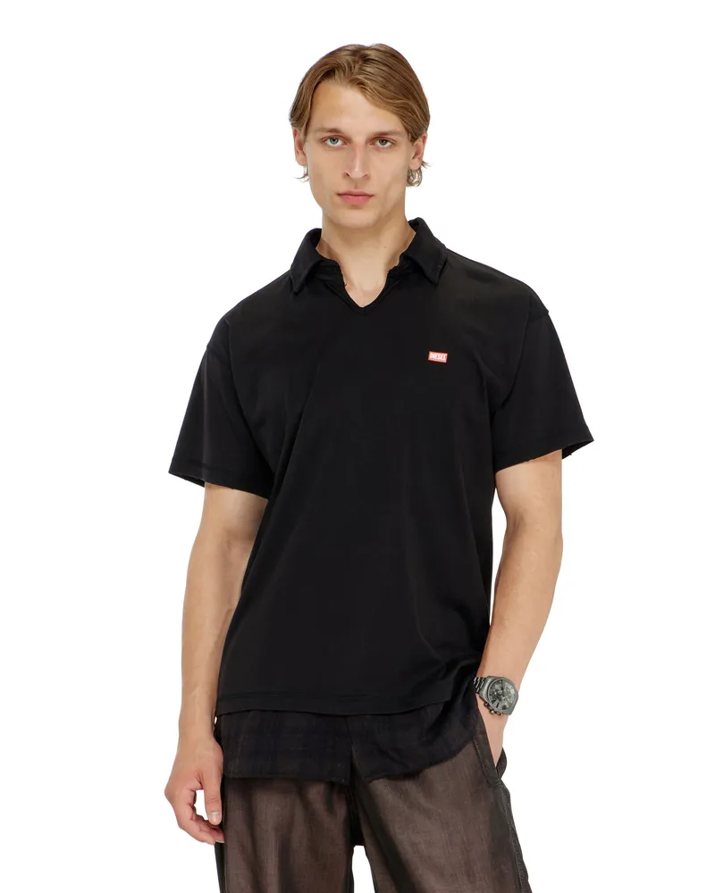 Diesel Jersey-Poloshirt mit Flanellkaro-Details - Polohemden - Herren - Schwarz Schwarz