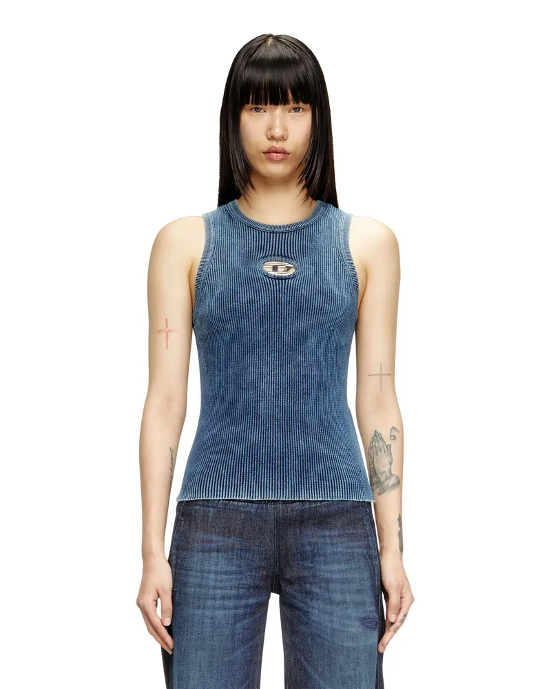 Diesel Tank-Top aus Rippstrick mit Oval D - Oberteile - Damen - Blau Blau