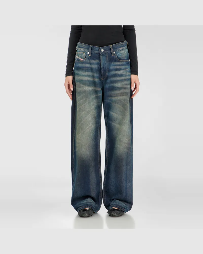 Diesel Relaxed Jeans Regular Waist 1990 D-Waigee, Dunkelblau, Knopfverschluss Blau