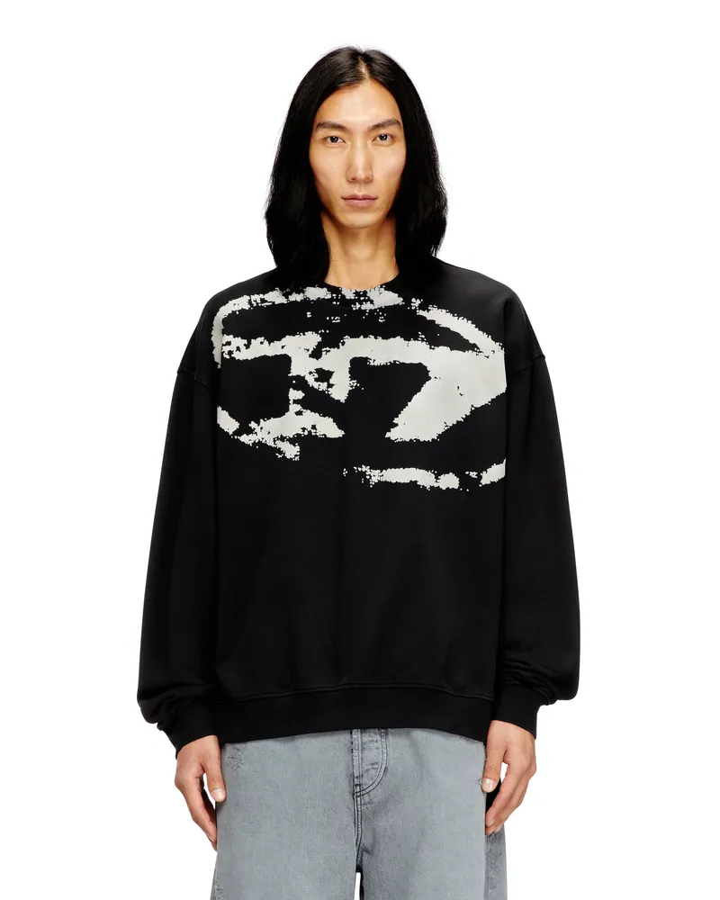 Diesel Sweatshirt mit beflocktem Distressed-Logo - Sweatshirts - Herren - Schwarz Schwarz