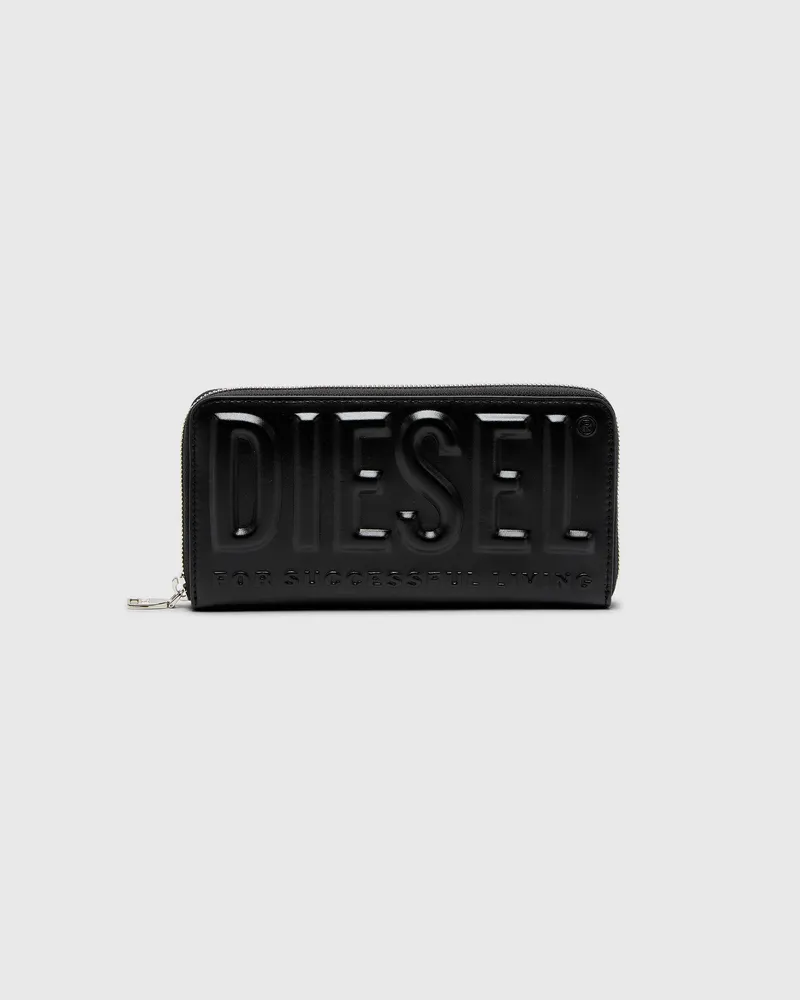 Diesel Langes Portemonnaie mit Reißverschluss aus Leder mit Logo-Prägung - Portemonnaies Zip-Around - Herren - Schwarz Schwarz