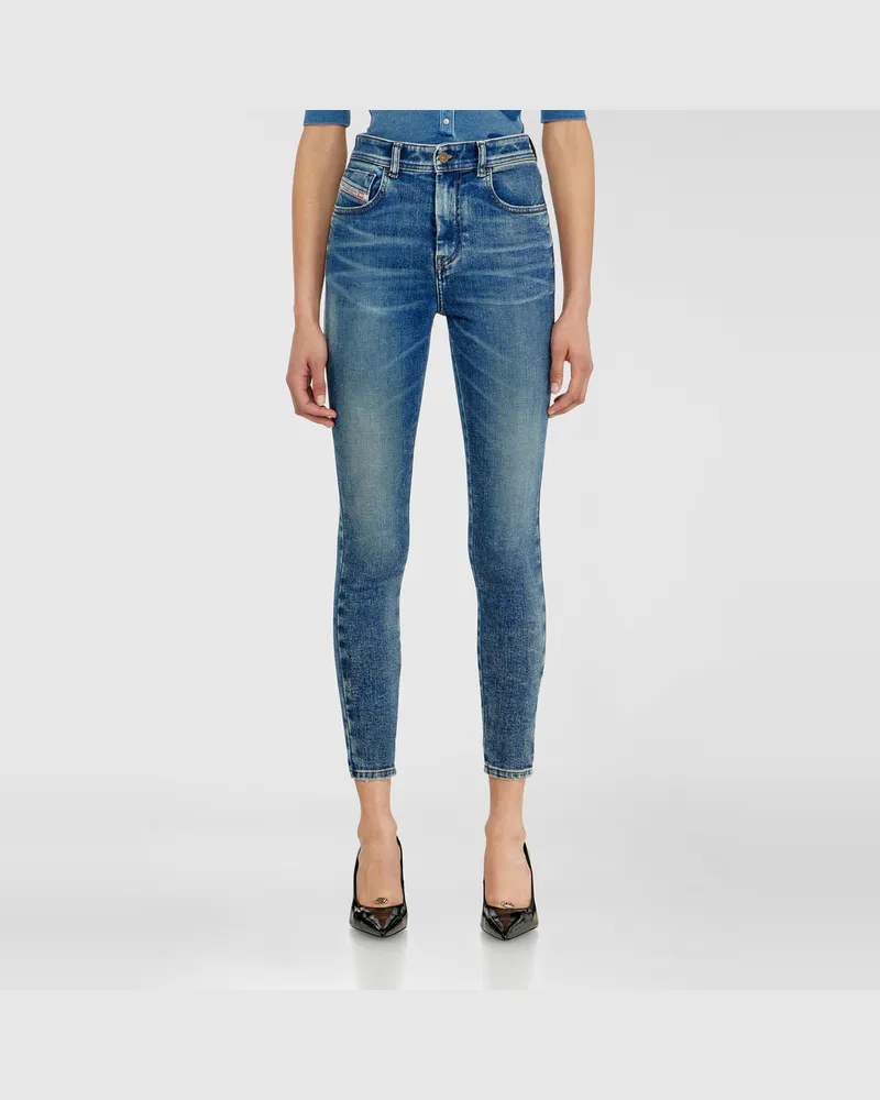 Diesel Skinny Jeans High Waist 1984 Slandy-High, Mittelblau, Reißverschluss Blau