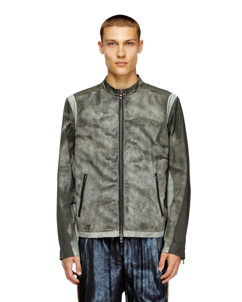 Diesel Bikerjacke aus bedrucktem Canvas - Jacken - Herren - Grau Grau