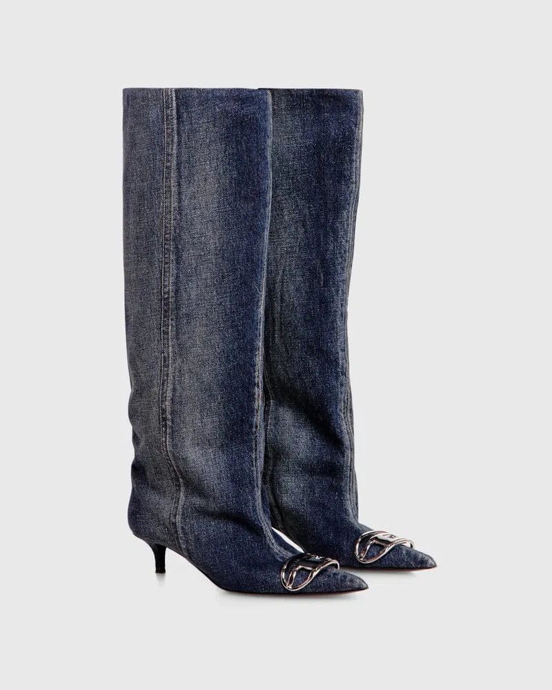 Diesel D-Venus-Slouchy kniehoher Stiefel in Denim - Stiefel - Damen - Blau Blau
