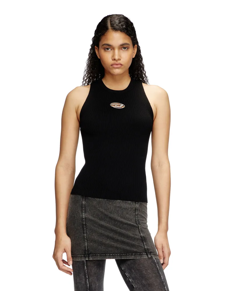 Diesel Top in Rippstrick-Optik mit kleiner Logo-Plakette - Oberteile - Damen - Schwarz Schwarz