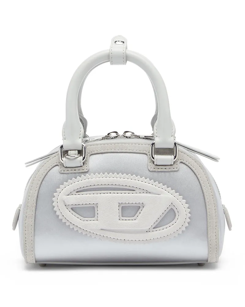 Diesel 1DR Dome - Mini-Umhängetasche aus Satin und Velours - Schultertaschen - Damen - Silber Silber