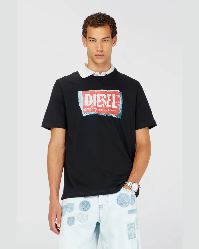 Diesel T-Shirt mit Logo in Knitter-Optik - T-Shirts - Herren - Schwarz Schwarz