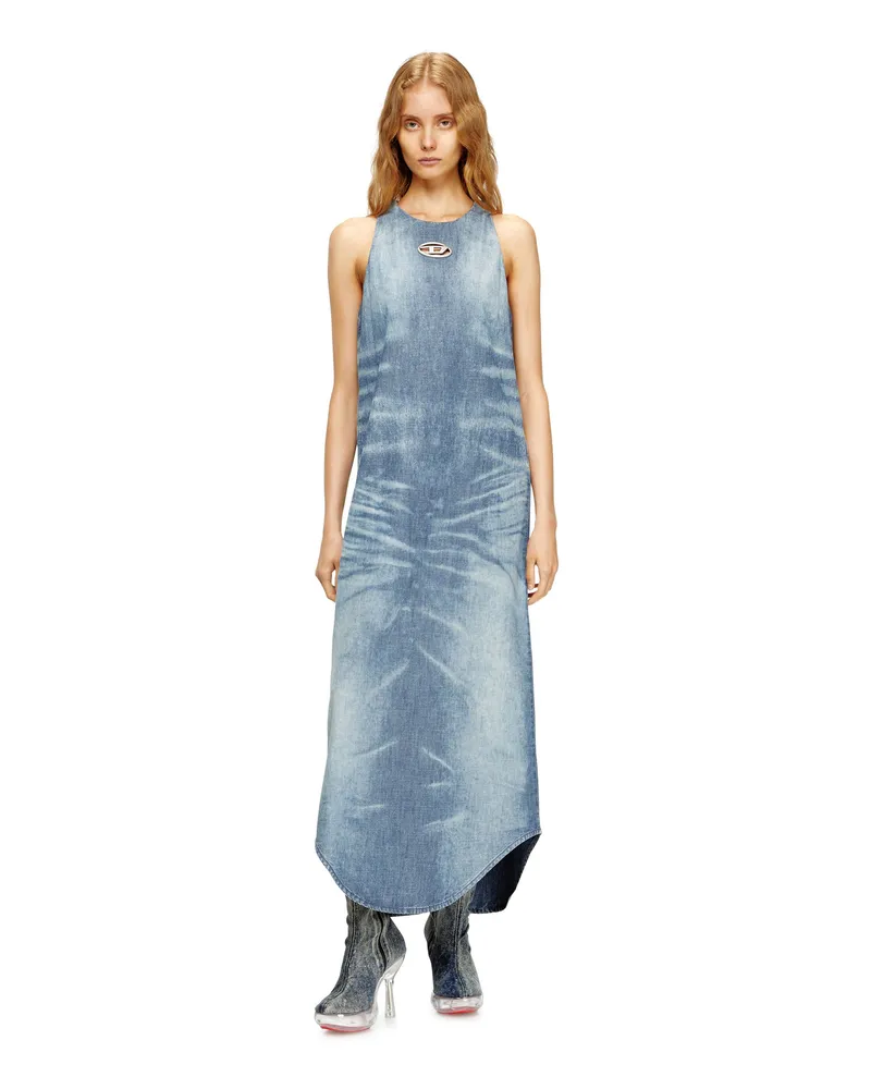 Diesel Langes Kleid aus marmoriertem Denim - Kleider - Damen - Blau Blau